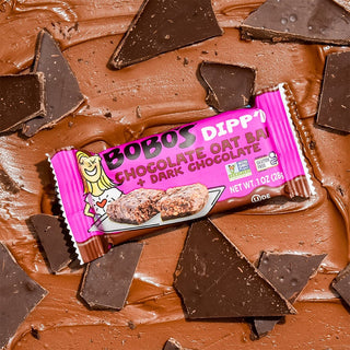 Oat bar on chocolate chip background 