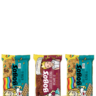 Three Bobo's bars in order: Dark Chocolate Almond (with sea salt), Chocolate Almond Brownie, Dark Chocolate Almond (with sea salt)