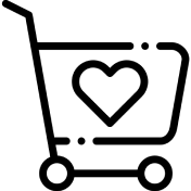 Icon of a shopping cart with a heart inside of the cart